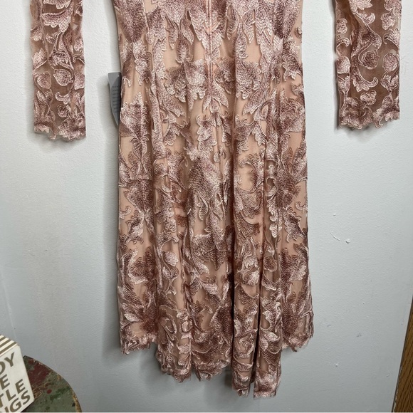 TADASHI SHOJI EVOTA LACE HANDKERCHIEF HEM COCKTAIL DRESS ANTIQUE PINK Size 4 NWT - Picture 13 of 17